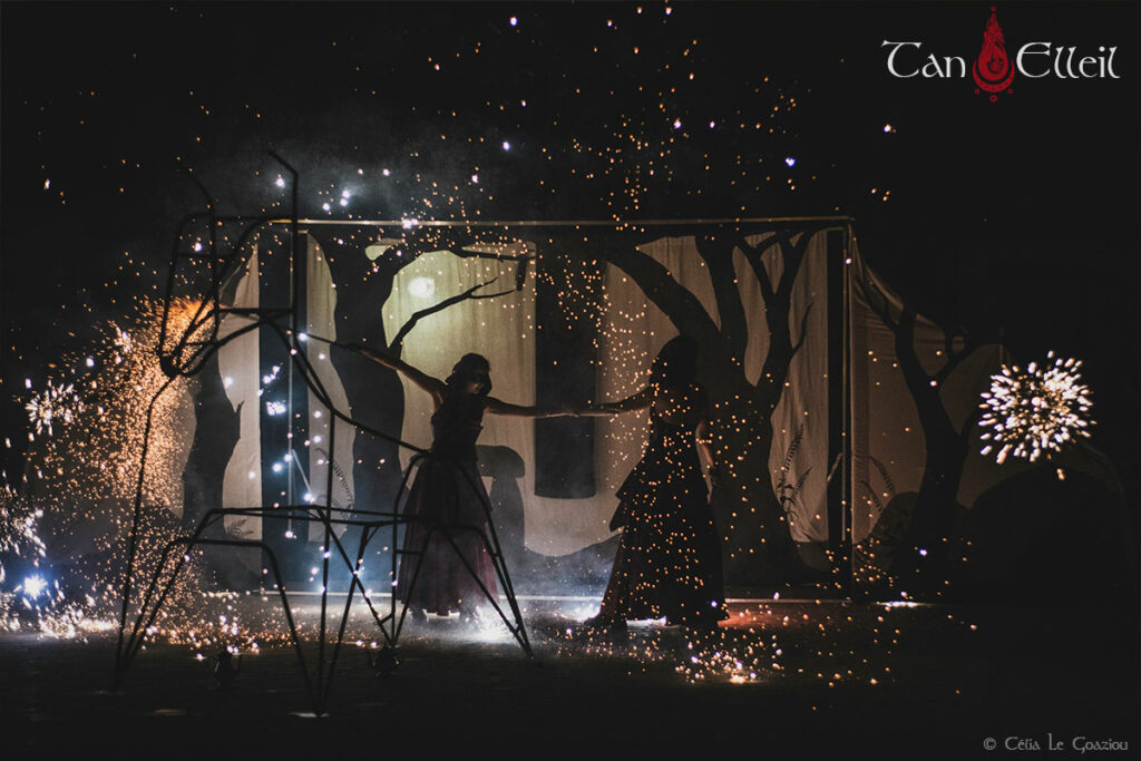 Final artifice du spectacle de feu médiéval fantastique