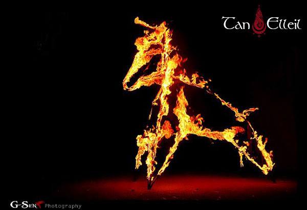 Structure geante du spectacle de feu médiéval fantastique